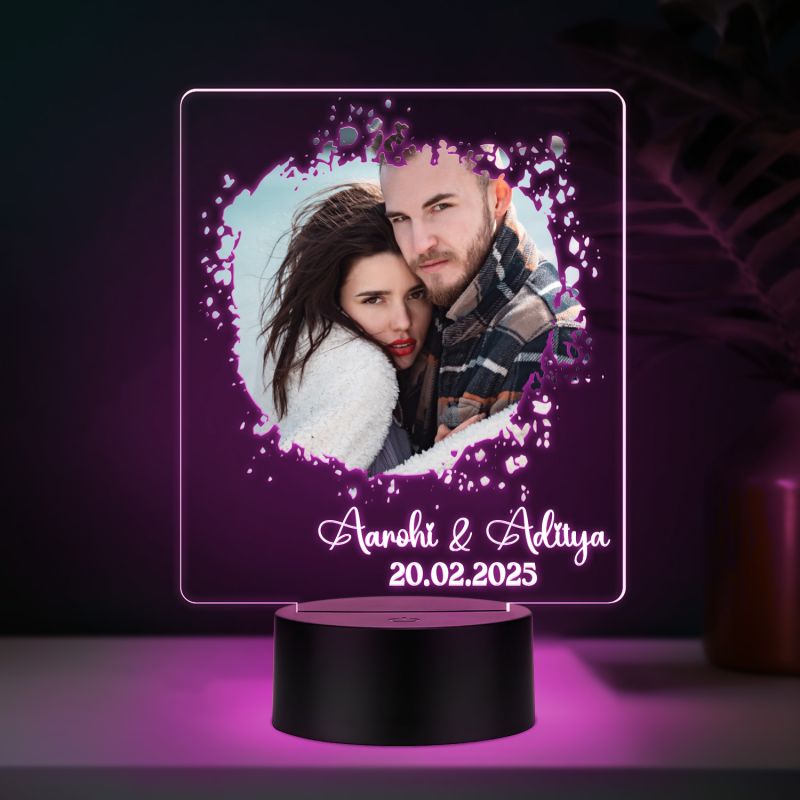 Personalized Couple LED Photo Lamp with Custom Name and Date Gift for Husband Wife, Girlfriend Boyfriend Gift for Anniversary & Birthday Multicolored Light